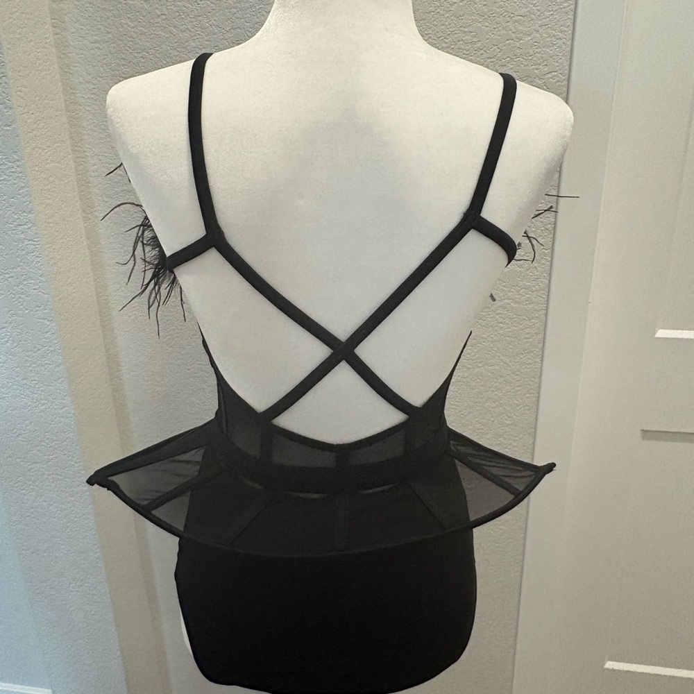 Black Feathered Mesh Jazz Dance Costume - Picture 3 of 3